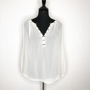 Amuse Society off white cream sheer gold polka dot grommet trim top size Small